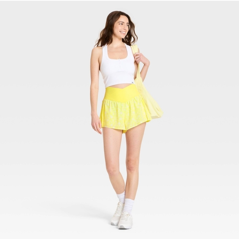 Women's Pleated Side Woven Shorts - JoyLab" Yellow Floral - Picture 3 of 3